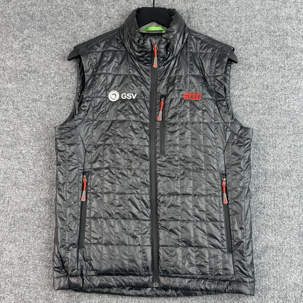 Stio Vest Mens S Black PrimaLoft Insulated Quilted GSV Co Logo Jackson Hole Hike